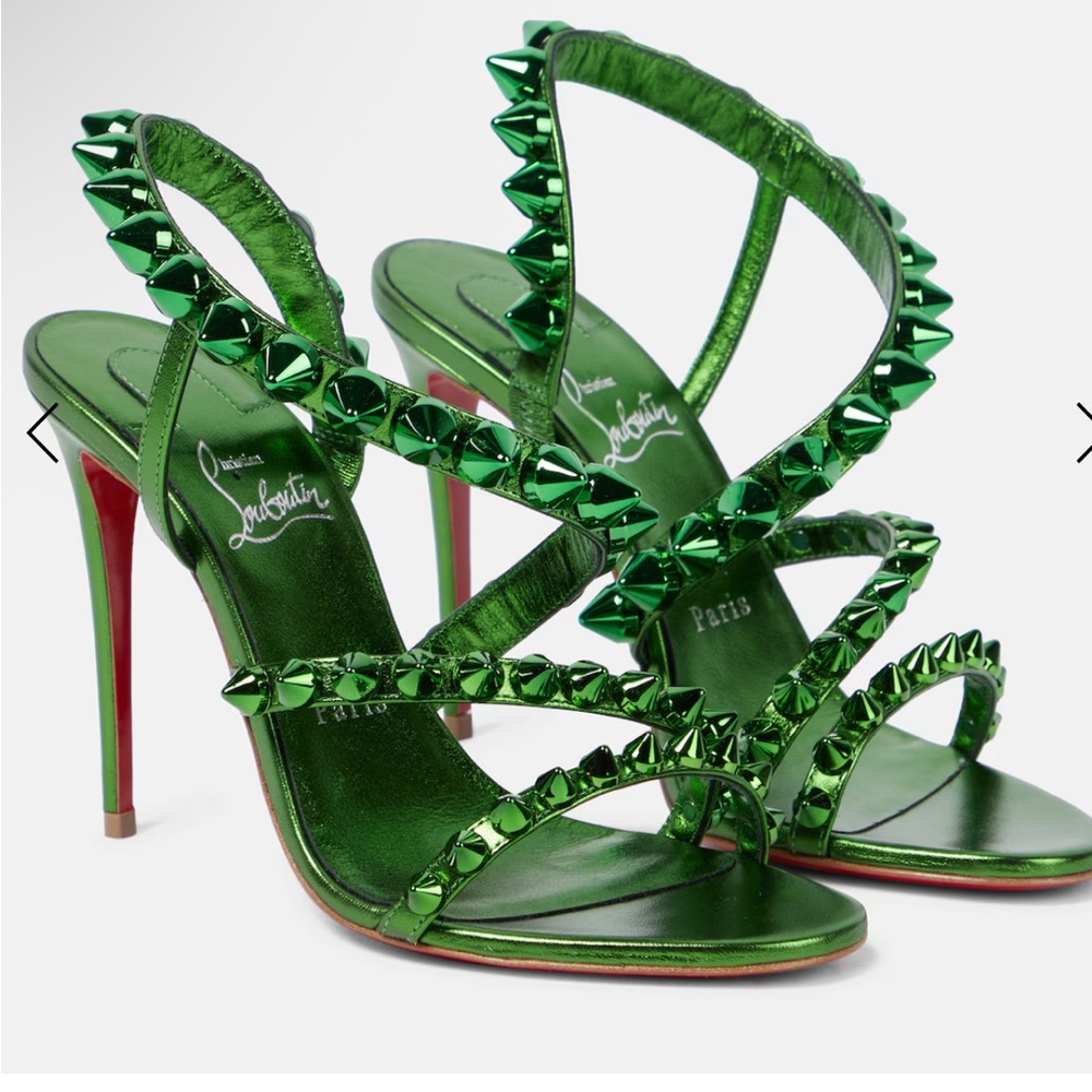 Christian Louboutin Green Strappy Heels Spikita Strap 100 mm leather heel